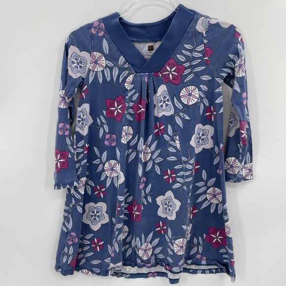 TEA Dress Mountainside Floral Trapeze Girls Size 10 A-Line Cotton 3/4 Sleeve - Picture 1 of 4